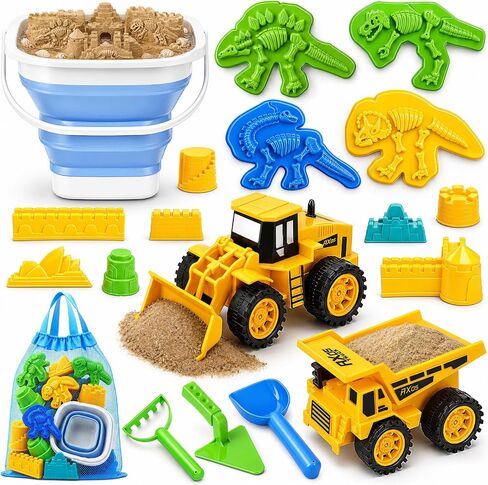 TOY Life 22-Pc Dinosaur Beach Sand Set, 2 Construction Cars, Ages 3-8 in Saudi Arabia