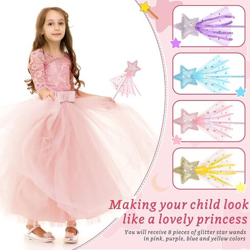 Skylety 8 Pcs Fairy Wands for Girls, Star Glitter Princess Party Wands in Kuwait