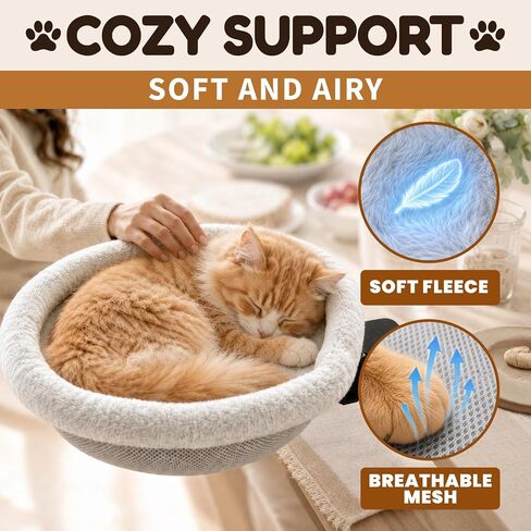 Cat Desk Bed, Clamp-On Cat Bed for Desk with Soft Fleece & Breathable Mesh, Foldable Cat Desk Hammock Holds 66 lbs, Fits Desks up to 3.3", Desk Cat Bed Attachment for Home Office, Bedside & Counter in Kuwait