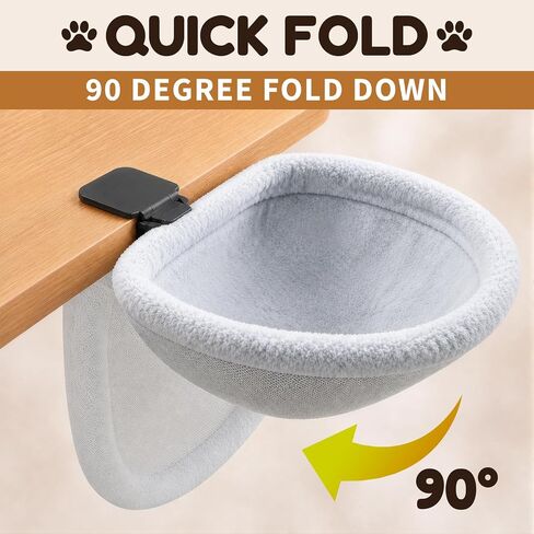 Cat Desk Bed, Clamp-On Cat Bed for Desk with Soft Fleece & Breathable Mesh, Foldable Cat Desk Hammock Holds 66 lbs, Fits Desks up to 3.3", Desk Cat Bed Attachment for Home Office, Bedside & Counter in Kuwait