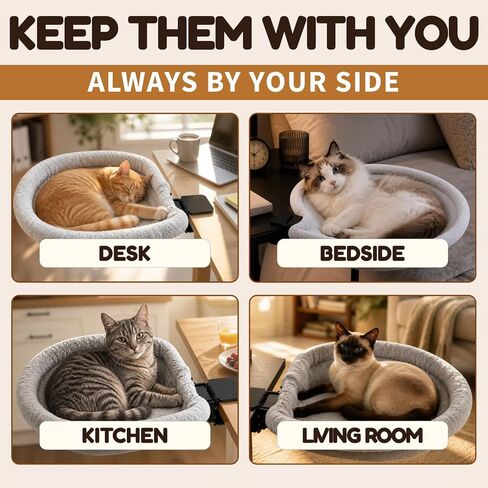 Cat Desk Bed, Clamp-On Cat Bed for Desk with Soft Fleece & Breathable Mesh, Foldable Cat Desk Hammock Holds 66 lbs, Fits Desks up to 3.3", Desk Cat Bed Attachment for Home Office, Bedside & Counter in Kuwait