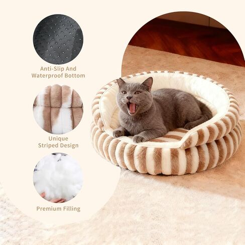 Cat Bed for Indoor Cats,20in Kitten Bed Donut Washable, Calming Fluffy with Non-Slip Base Pet Bed,Cat Bed Warm for Winter in Kuwait