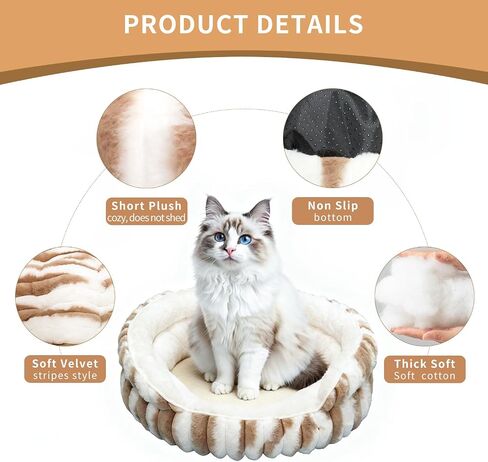 Cat Bed for Indoor Cats,20in Kitten Bed Donut Washable, Calming Fluffy with Non-Slip Base Pet Bed,Cat Bed Warm for Winter in Kuwait
