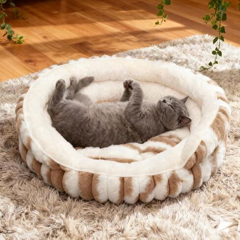 Cat Bed for Indoor Cats,20in Kitten Bed Donut Washable, Calming Fluffy with Non-Slip Base Pet Bed,Cat Bed Warm for Winter in Kuwait