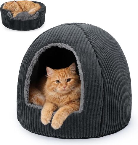 2-in-1 Cat Beds for Indoor Cats Cave Enclosed Bed with Washable Pillow in Kuwait