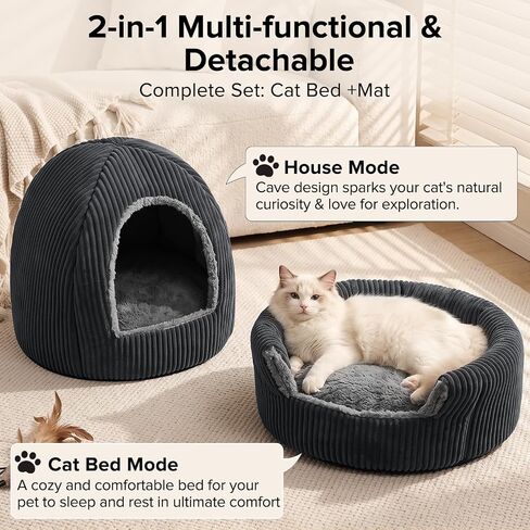 2-in-1 Cat Beds for Indoor Cats Cave Enclosed Bed with Washable Pillow in Kuwait