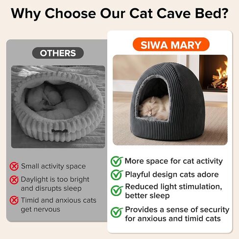 2-in-1 Cat Beds for Indoor Cats Cave Enclosed Bed with Washable Pillow in Kuwait