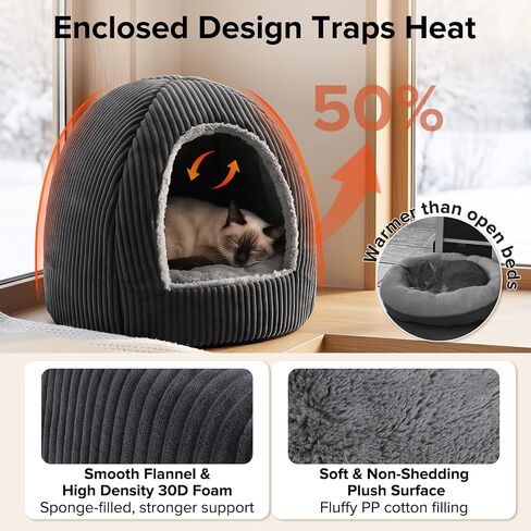 2-in-1 Cat Beds for Indoor Cats Cave Enclosed Bed with Washable Pillow in Kuwait
