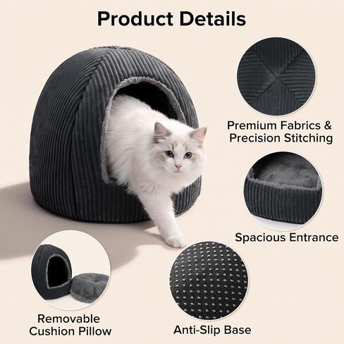 2-in-1 Cat Beds for Indoor Cats Cave Enclosed Bed with Washable Pillow in Kuwait
