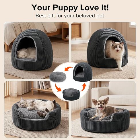 2-in-1 Cat Beds for Indoor Cats Cave Enclosed Bed with Washable Pillow in Kuwait