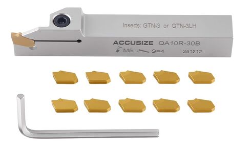 حامل أدوات القطع من Accusize، 5/8 بوصة × 5/8 بوصة، 10 × إدراجات GTN-3 | حامل قطع الحز القابل للفهرسة للخدمة الشاقة، مطلي بالنيكل، مع إدراجات كربيد مطلية بالقصدير، 2415-5028INS in Kuwait