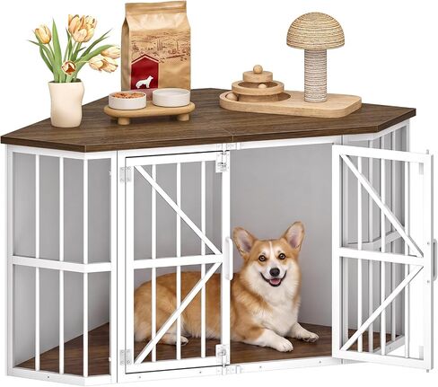 CHOEZON 44" Corner Dog Crate Furniture for Medium Dogs, Rustic Brown in Saudi Arabia