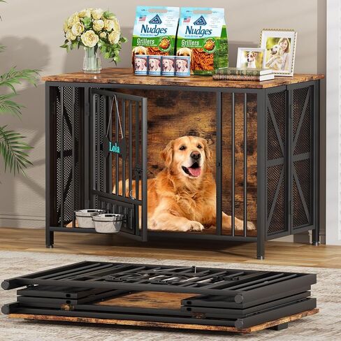 Easycom 41.3''Assembly-Free Dog Crate, Dog Kennel with Tag & Bowls (DC107) in Saudi Arabia