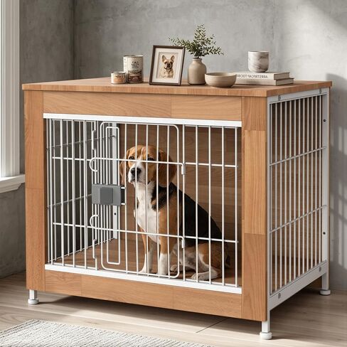 Wooden Dog Crate Furniture 27" for Small to Medium Dogs, Greige in Kuwait