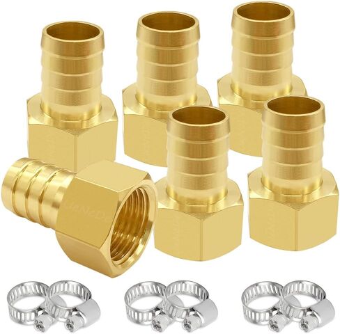 Uenede 6 قطعة تركيبات سداسية من النحاس الصلب 1/4 "NPT أنثى x 1/4" بارب تشمل 6 مشابك من الفولاذ المقاوم للصدأ in Kuwait