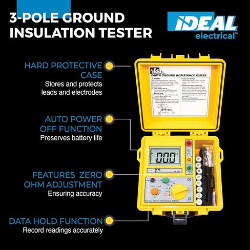 IDEAL INDUSTRIES INC. 61-796 Earth Ground Resistance Tester, 3-Pole, Carrying Case Included,Yellow,Green,Red in Saudi Arabia