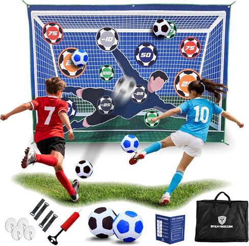 StickySoccer Indoor & Outdoor Soccer Game – Sticky Soccer Ball Target Mat for Kids - 6 Game Modes, 2 Inflatable Balls, Hook & Loop Straps & Carry Case - Boys & Girls Ages 4-12 in Kuwait