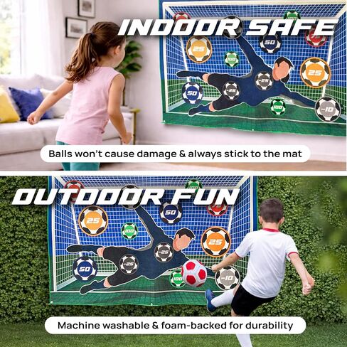 StickySoccer Indoor & Outdoor Soccer Game – Sticky Soccer Ball Target Mat for Kids - 6 Game Modes, 2 Inflatable Balls, Hook & Loop Straps & Carry Case - Boys & Girls Ages 4-12 in Kuwait
