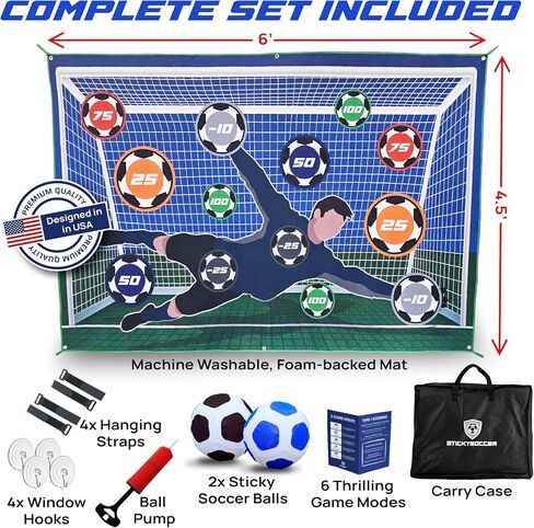 StickySoccer Indoor & Outdoor Soccer Game – Sticky Soccer Ball Target Mat for Kids - 6 Game Modes, 2 Inflatable Balls, Hook & Loop Straps & Carry Case - Boys & Girls Ages 4-12 in Kuwait