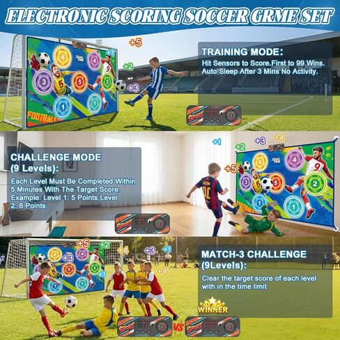 2026 Upgraded Electronic Scoring Soccer Toy Game Set for Kids, Indoor Outdoor Wall-Mounted Soccer Target Toy with 2 Soft Balls, Real-Time Score & 3 Game Modes Birthday Gift for Boys Girls Ages 3-12 in Kuwait