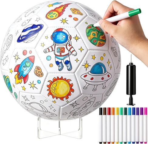 Color Your Own Soccer Ball for Kids Size 3 Toddler Painting Arts and Crafts Kits Includes Base Air Pump 12 Markers DIY Coloring Soccer Ball Craft Gifts for Girls Boys Sport Fans(Truck) in Kuwait