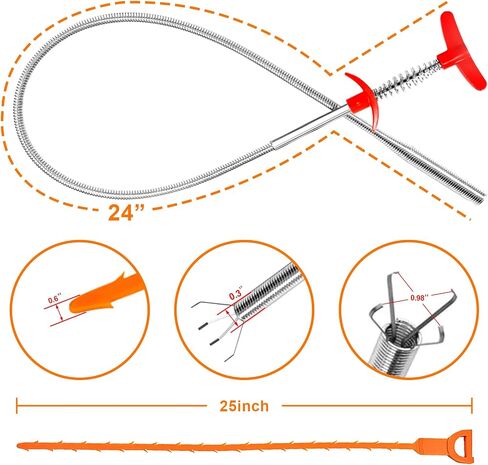 Forliver Snake Drain Hair Drain Clog Remover Cleaning Tool Pipe Snake Shower drain with 25 Inch 3 Packs Plastic sink snake & 1 Pack Drain Relief Tool for Kitchen Sink Bath Tub Bathroom(3+1) in Kuwait
