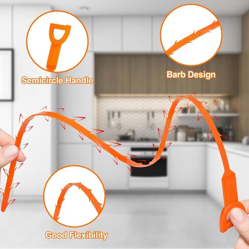Forliver Snake Drain Hair Drain Clog Remover Cleaning Tool Pipe Snake Shower drain with 25 Inch 3 Packs Plastic sink snake & 1 Pack Drain Relief Tool for Kitchen Sink Bath Tub Bathroom(3+1) in Kuwait