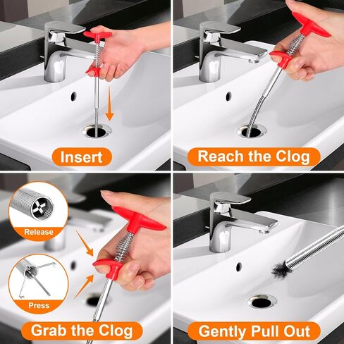 Forliver Snake Drain Hair Drain Clog Remover Cleaning Tool Pipe Snake Shower drain with 25 Inch 3 Packs Plastic sink snake & 1 Pack Drain Relief Tool for Kitchen Sink Bath Tub Bathroom(3+1) in Kuwait
