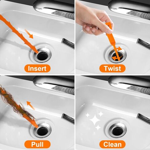 Forliver Snake Drain Hair Drain Clog Remover Cleaning Tool Pipe Snake Shower drain with 25 Inch 3 Packs Plastic sink snake & 1 Pack Drain Relief Tool for Kitchen Sink Bath Tub Bathroom(3+1) in Kuwait