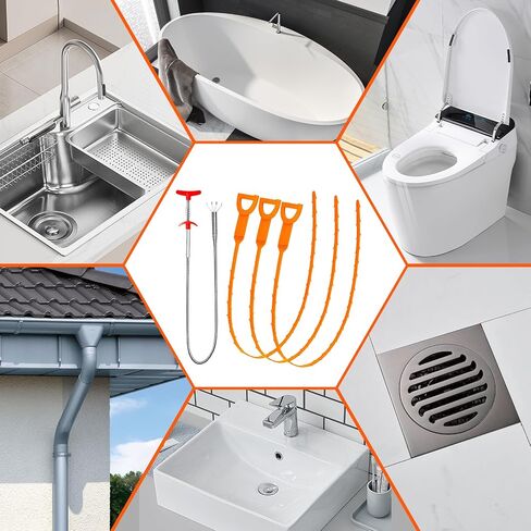 Forliver Snake Drain Hair Drain Clog Remover Cleaning Tool Pipe Snake Shower drain with 25 Inch 3 Packs Plastic sink snake & 1 Pack Drain Relief Tool for Kitchen Sink Bath Tub Bathroom(3+1) in Kuwait