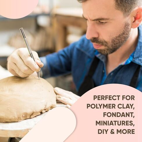 14 Pcs Polymer Clay Tools Acrylic Roller Clay Rolling Pins for Baking with Thickness Rings, Tissue Blade, Slicer Knife, Dotting Tools, Sculpting Earring and Jewelry Making Kit for Modeling and Shaping in Kuwait