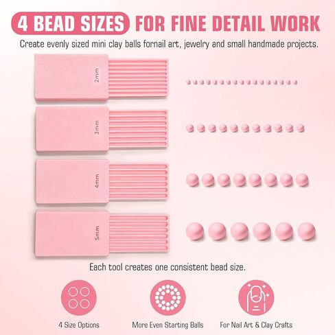 Clay Gel Ball Maker Tool, Nail Art Bead Roller for 3D Gel Flowers | Polymer Clay Roller 2-5mm, Sphere Shaping Mold for Round Beads, Earrings, Jewelry, Charms and Miniature DIY Craf, Pink in Kuwait