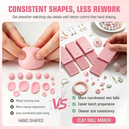 Clay Gel Ball Maker Tool, Nail Art Bead Roller for 3D Gel Flowers | Polymer Clay Roller 2-5mm, Sphere Shaping Mold for Round Beads, Earrings, Jewelry, Charms and Miniature DIY Craf, Pink in Kuwait