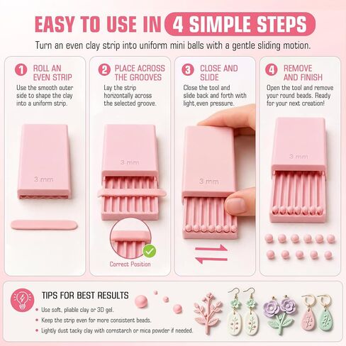 Clay Gel Ball Maker Tool, Nail Art Bead Roller for 3D Gel Flowers | Polymer Clay Roller 2-5mm, Sphere Shaping Mold for Round Beads, Earrings, Jewelry, Charms and Miniature DIY Craf, Pink in Kuwait