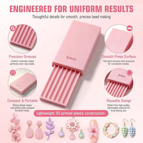 Clay Gel Ball Maker Tool, Nail Art Bead Roller for 3D Gel Flowers | Polymer Clay Roller 2-5mm, Sphere Shaping Mold for Round Beads, Earrings, Jewelry, Charms and Miniature DIY Craf, Pink in Kuwait