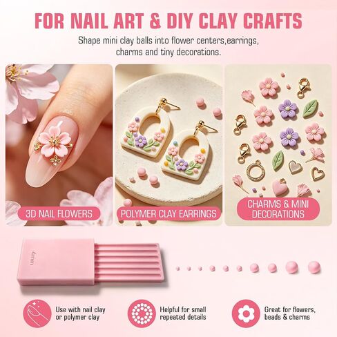 Clay Gel Ball Maker Tool, Nail Art Bead Roller for 3D Gel Flowers | Polymer Clay Roller 2-5mm, Sphere Shaping Mold for Round Beads, Earrings, Jewelry, Charms and Miniature DIY Craf, Pink in Kuwait