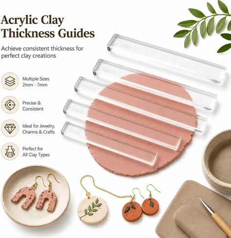 Polymer Clay Tools 12Pcs Acrylic Rolling Pin Guides Set Adjustable Depth Guides 2-7mm with Protective Film Clay Roller for Polymer Earrings, Sculpting, Modeling & DIY Jewelry Making in Kuwait