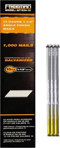 Freeman Angled Finish Nails | 34 Degree | 15 Gauge | 2" | Tape Collated | Galvanized Steel | 1000 Count | Trim, Baseboards, Moulding, Cabinetry, Furniture, Door and Window Casing | AF1534-2 in Kuwait