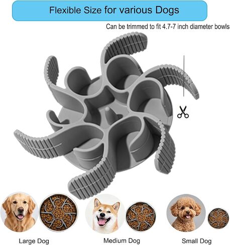 Slow Feeder Dog Bowl Insert 2PCS, Adjustable & Fixed Size Silicone Slow Eating Mat with Strong Suction Cup, Fit into Basic and Elevated Dog Bowls, Slower Eating for Puppy Small Medium Large Dogs in Kuwait