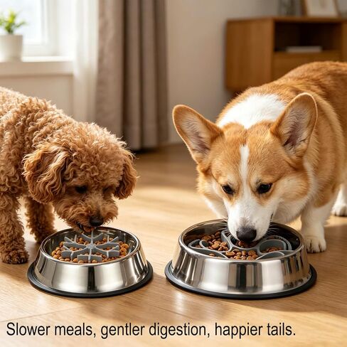 Slow Feeder Dog Bowl Insert 2PCS, Adjustable & Fixed Size Silicone Slow Eating Mat with Strong Suction Cup, Fit into Basic and Elevated Dog Bowls, Slower Eating for Puppy Small Medium Large Dogs in Kuwait