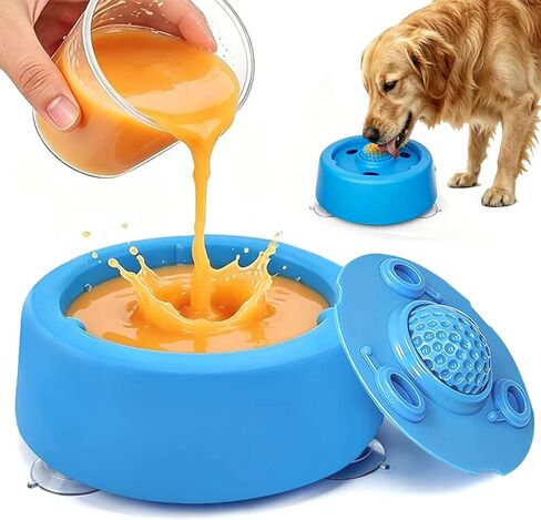 Slow Feeder Dog Bowls for Liquid Treat Dog Lick Bowl with Enrichment Rolling Ball Toy for Bone Broth Yogurt and Liquid and Thick Treat with Suction Cup Base for Small Medium Large Dogs in Kuwait
