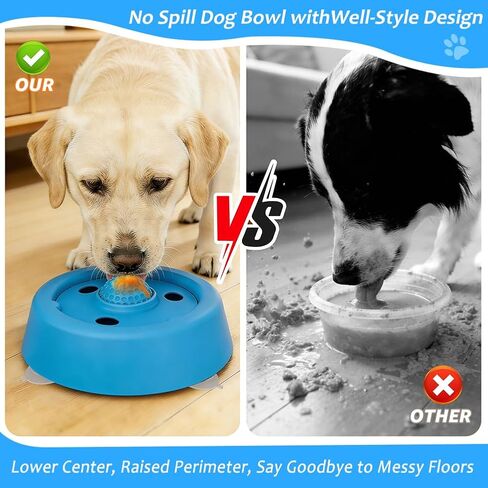 Slow Feeder Dog Bowls for Liquid Treat Dog Lick Bowl with Enrichment Rolling Ball Toy for Bone Broth Yogurt and Liquid and Thick Treat with Suction Cup Base for Small Medium Large Dogs in Kuwait