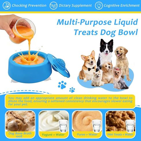 Slow Feeder Dog Bowls for Liquid Treat Dog Lick Bowl with Enrichment Rolling Ball Toy for Bone Broth Yogurt and Liquid and Thick Treat with Suction Cup Base for Small Medium Large Dogs in Kuwait