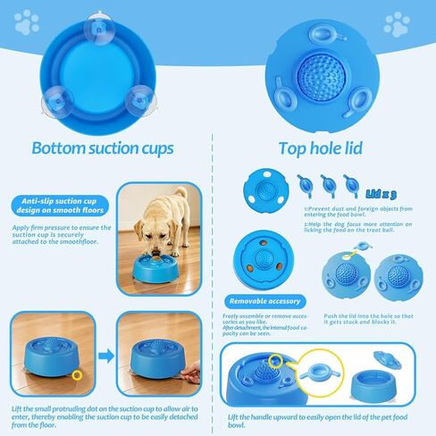 Slow Feeder Dog Bowls for Liquid Treat Dog Lick Bowl with Enrichment Rolling Ball Toy for Bone Broth Yogurt and Liquid and Thick Treat with Suction Cup Base for Small Medium Large Dogs in Kuwait