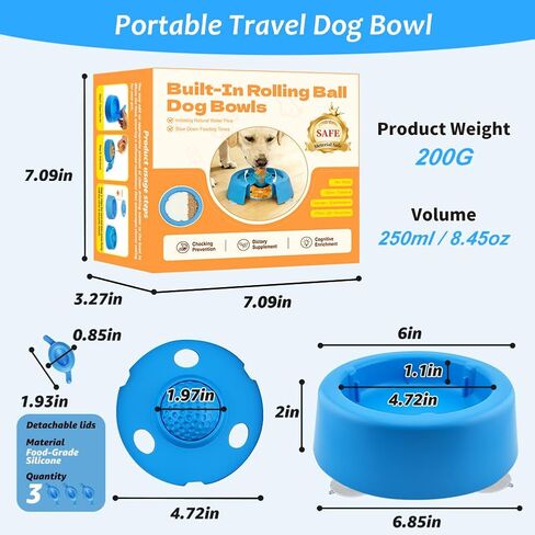 Slow Feeder Dog Bowls for Liquid Treat Dog Lick Bowl with Enrichment Rolling Ball Toy for Bone Broth Yogurt and Liquid and Thick Treat with Suction Cup Base for Small Medium Large Dogs in Kuwait