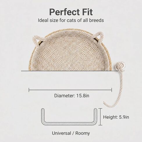 Handwoven Cat Basket Basket with Cotton Rope Liner Cat Ear Design Round Cat Scratcher Bed with Interactive Toy Ball Breathable All Season Scratch-Resistant Woven Cat Bed for Indoor Cats All Breeds in Kuwait