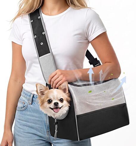 BONTHEE Dog Sling Carrier for Small Dogs 6-10 lbs Adjustable Shoulder-Black in Kuwait