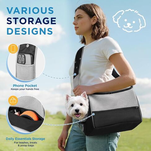 BONTHEE Dog Sling Carrier for Small Dogs 6-10 lbs Adjustable Shoulder-Black in Kuwait
