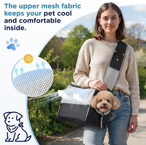 BONTHEE Dog Sling Carrier for Small Dogs 6-10 lbs Adjustable Shoulder-Black in Kuwait