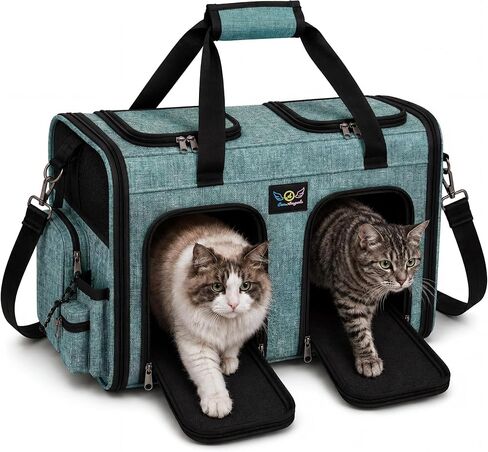 Premium Double Pet Carrier – Spacious 2-in-1 Travel Bag for 2 Cats or Small Dogs, with Divider, Breathable Mesh, Soft-Sided, Foldable Design in Kuwait